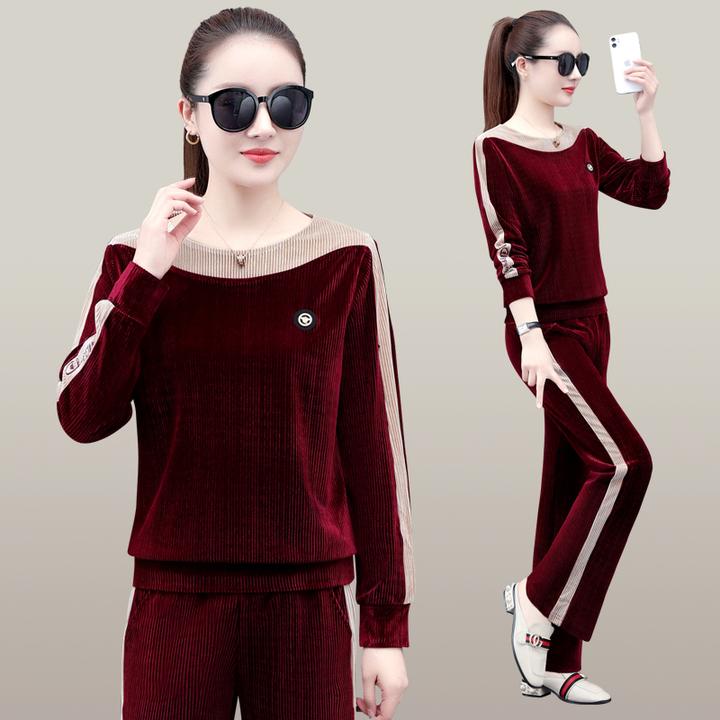 大码女装金丝绒运动套装春秋季新款时尚洋气休闲宽松时髦两件套潮