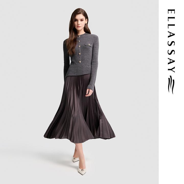 ELLASSAY歌力思2026早春新款高腰百褶连衣裙女EWB371Y07100