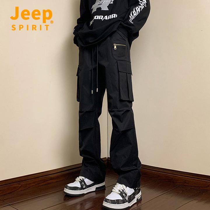 Jeepspirit吉普2025cleanfit修身工装裤男美式高街vibe直筒潮牌防
