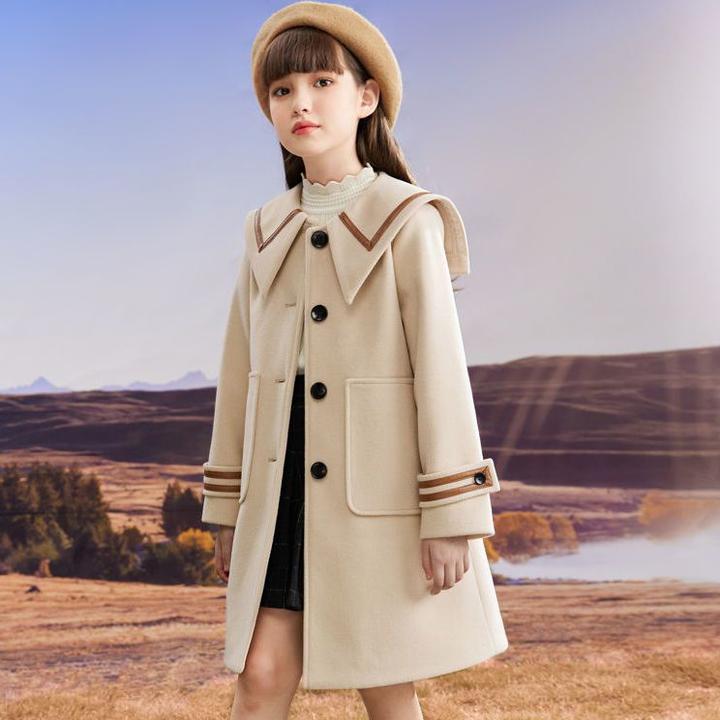 女童毛呢外套冬装洋气新款儿童呢子大衣冬季大童中长款童装秋冬款