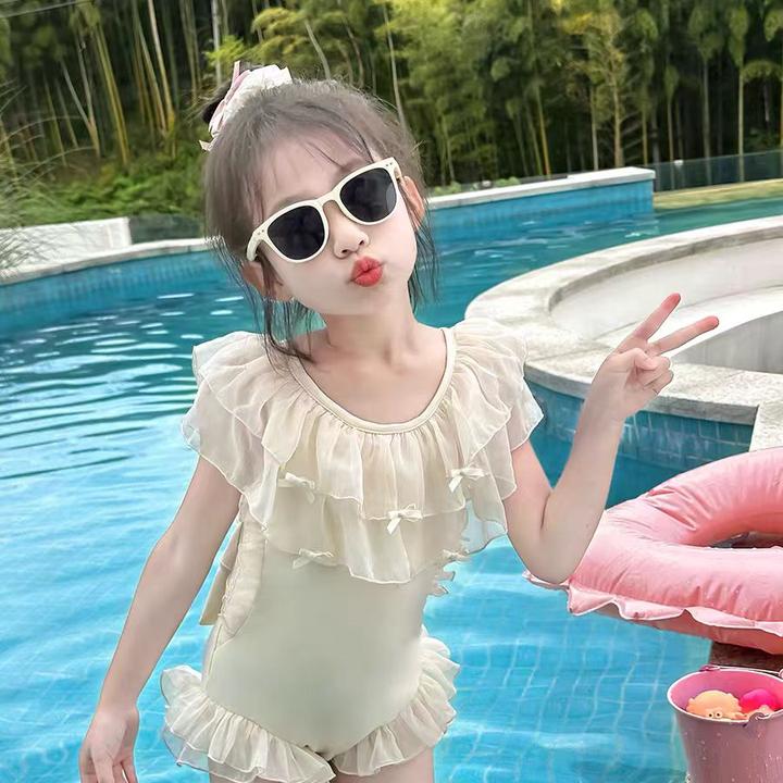 公主童装女童泳衣2025新款速干连体粉色甜美泡温泉度假游泳泳装潮