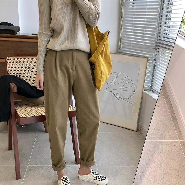 日系小个子宽松休闲工装裤女秋季新款高腰显瘦百搭九分哈伦萝卜裤