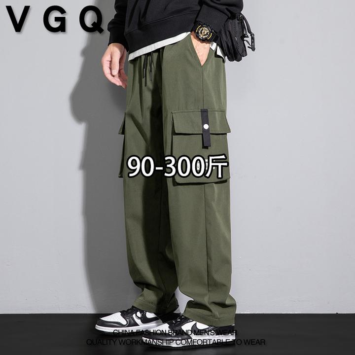 VGQ潮男休闲裤秋季新款加肥加大码宽松胖子美式工装风百搭直筒裤