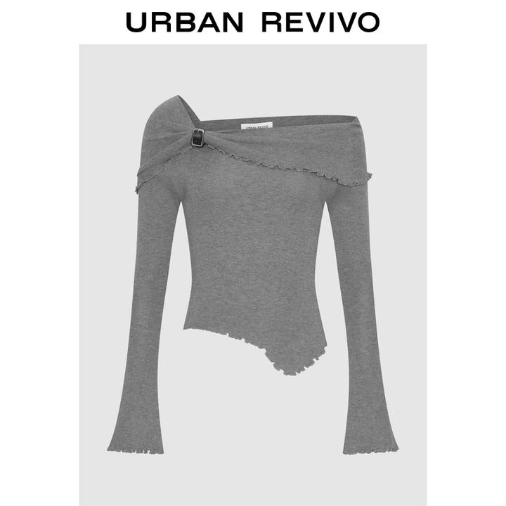 UR2025秋季新款女装不规则一字领短款针织衫UYV950086+