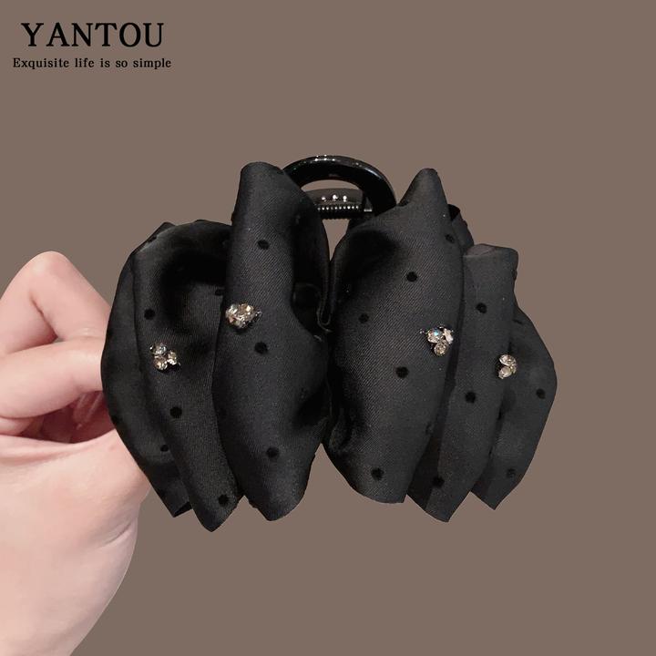 轻奢泡泡纱大号抓夹女时尚镶钻精致发卡后脑勺盘发鲨鱼夹发夹发饰