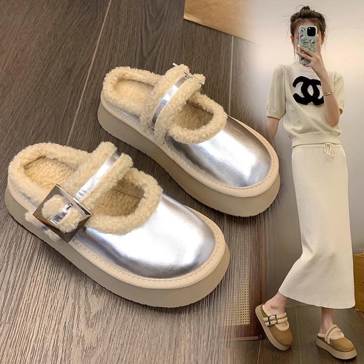 毛毛拖鞋2025秋冬新款厚底高级感羊羔毛包头棉拖时尚保暖博肯鞋女