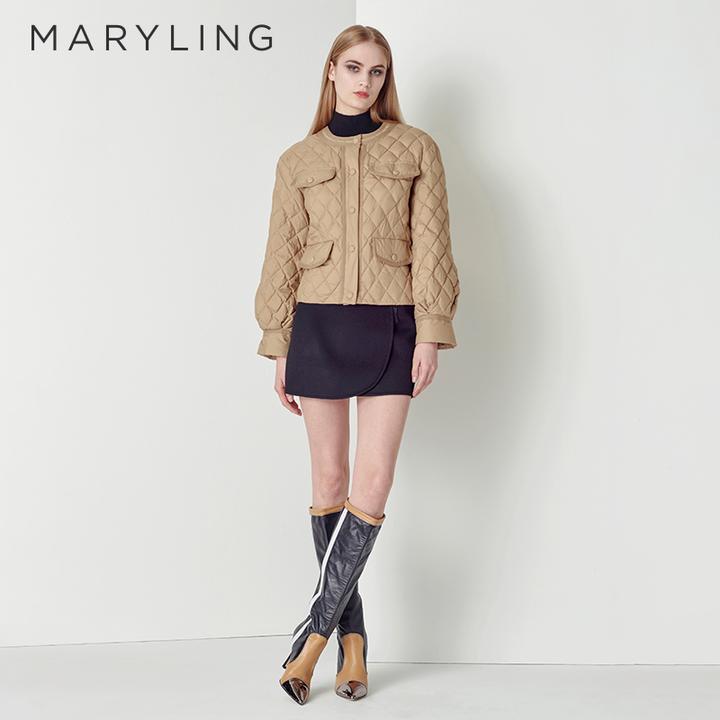 MARYLING玛俪琳冬季驼色圆领菱形格短款90绒羽绒服A1CGW96051