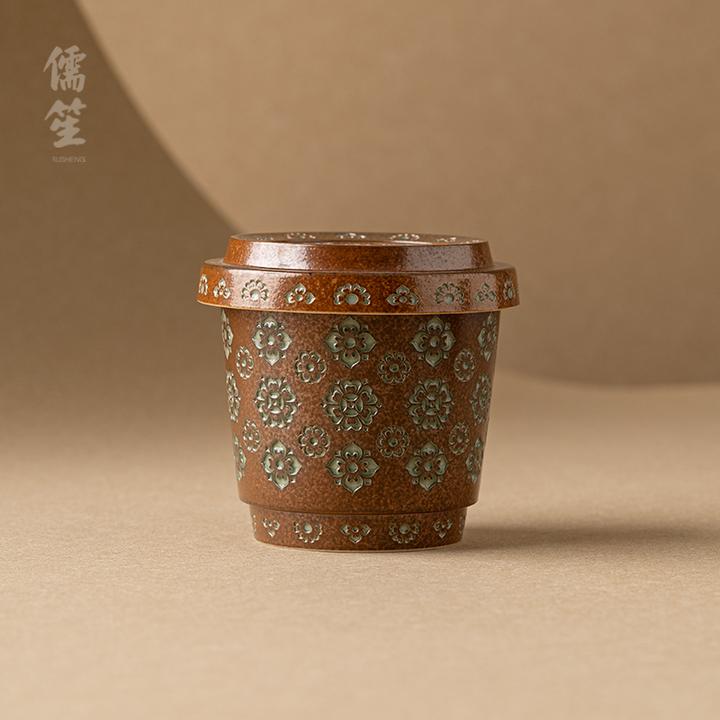 儒笙宝相花手工可乐杯大容量咖啡杯带盖陶瓷办公室复古侘寂风茶器