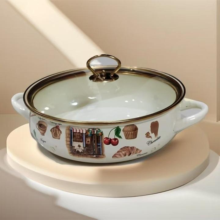 （Hasoy新疆包邮）搪瓷锅珐琅双耳搪瓷奶锅加厚气汤锅电磁炉