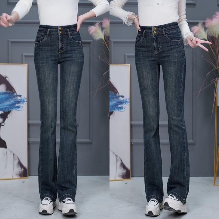 【送运费险】复古蓝高腰微喇牛仔微喇裤女秋季复古显瘦长裤子2398