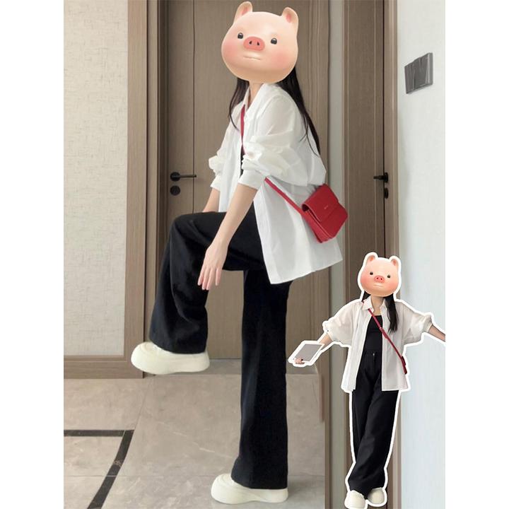 白色衬衫女夏2025新款小个子长袖上衣薄款宽松慵懒风通勤外套百搭