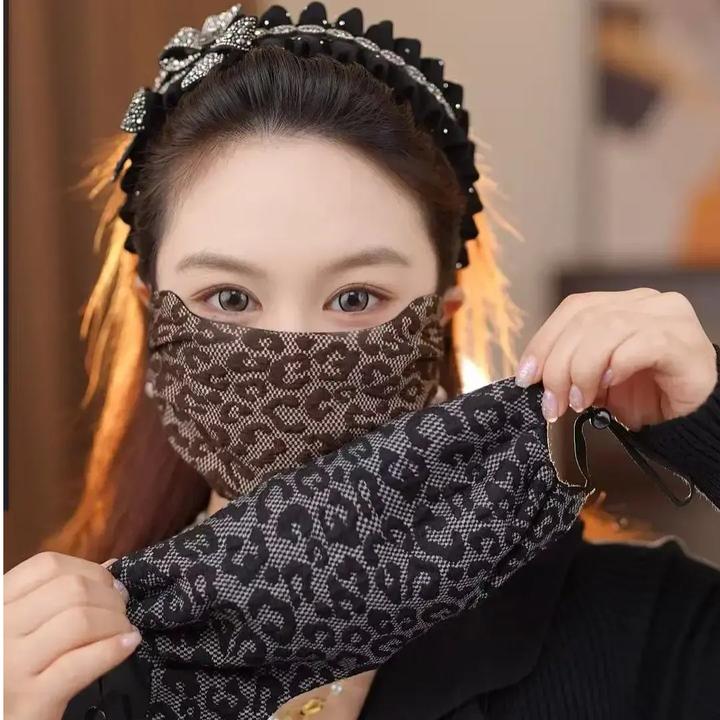 新款秋冬豹纹保暖口罩亲肤透气可水洗大版防尘面罩防风款保暖面罩