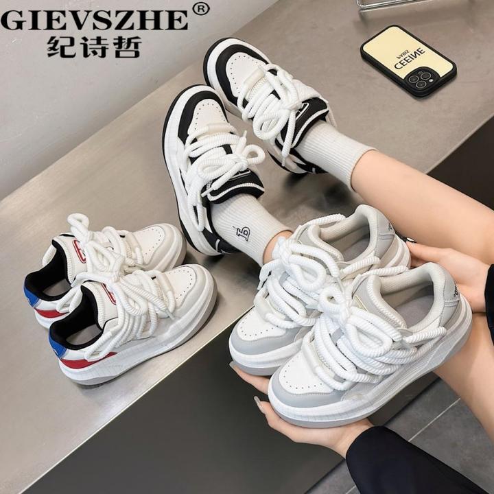 纪诗哲真皮小众面包小白鞋女2025秋季新款厚底休闲百搭运动板鞋女