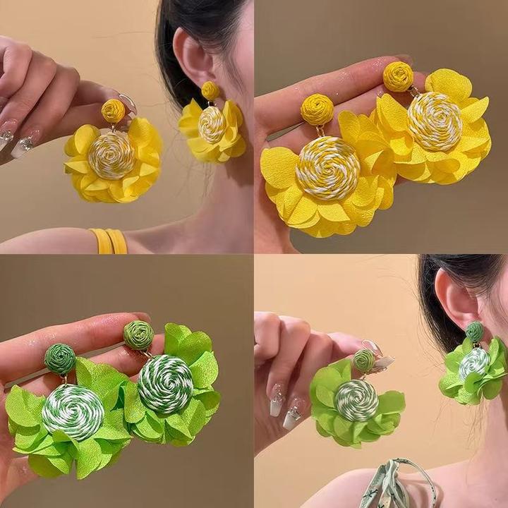 海浪呢喃~夏季绿色花朵耳环2025新款耳钉度假高级感夸张海边耳饰