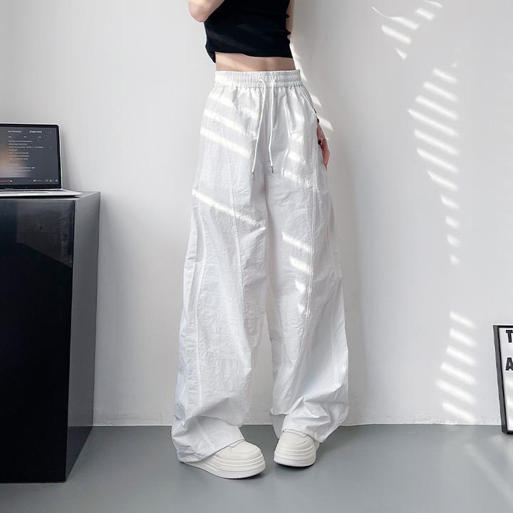 白色夏季清凉阔腿裤女大码胖mm显瘦遮肉休闲裤高腰抽绳速干运动裤