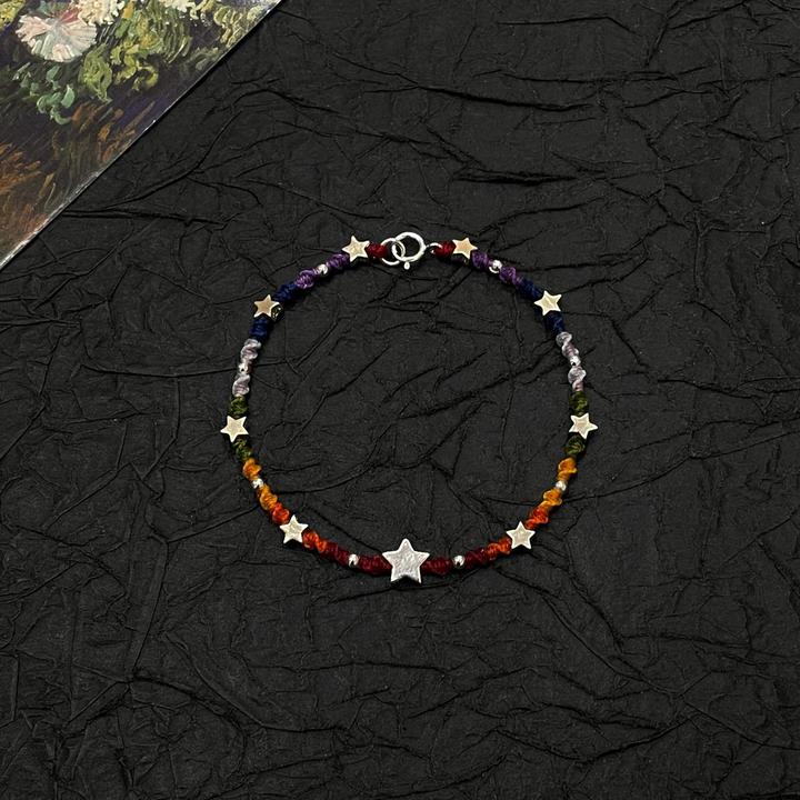 铜合金手链 铜合金手链「彩虹福星」彩虹满天星手绳编织macrame