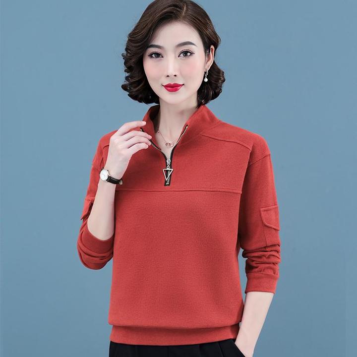 法劳格2025新款时尚立领拼接卫衣女薄款长袖休闲中年春秋妈妈装洋