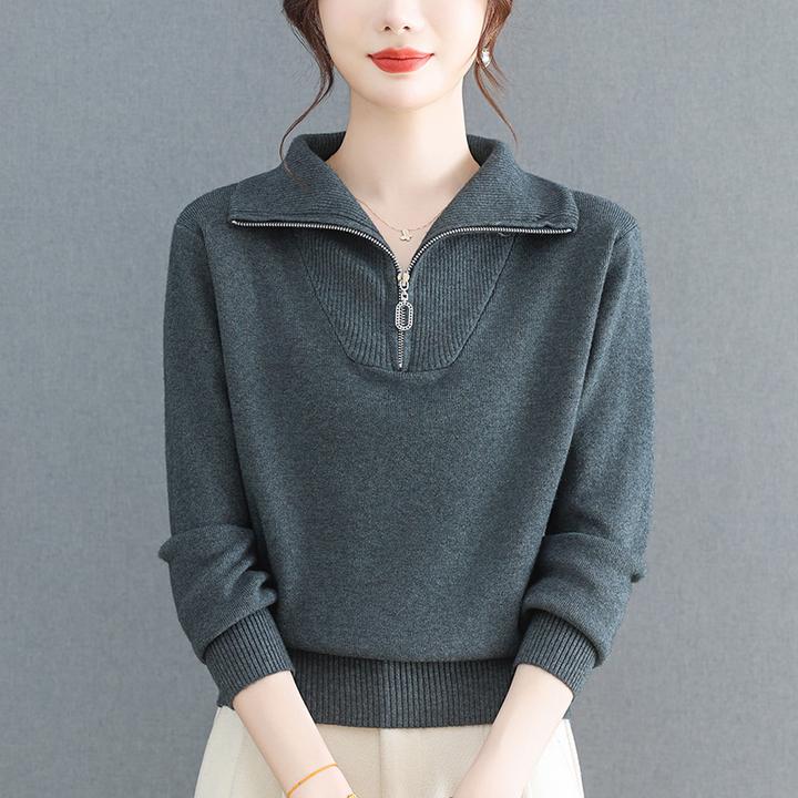 大码女装拉链高领针织打底衫上衣秋冬2025新款宽松洋气高级感毛衣