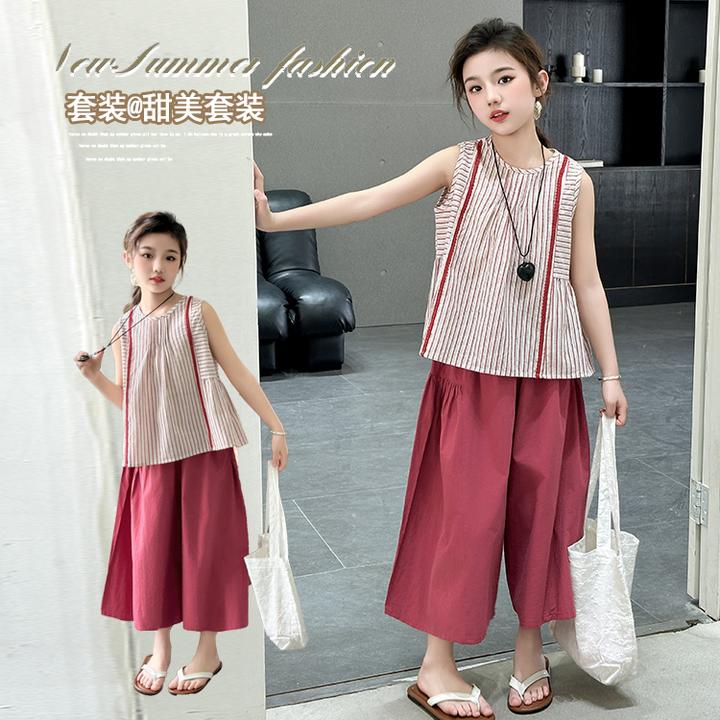 女童夏季无袖套装2025新款女大童洋气时髦夏装儿童夏款休闲两件套