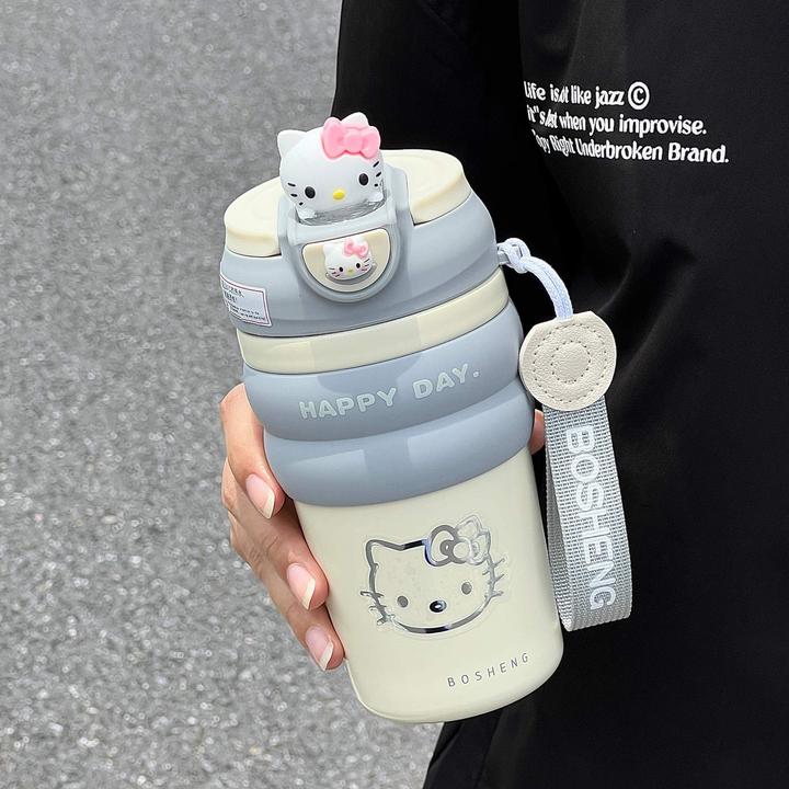 粉色KT猫可爱保温杯高颜值316不锈钢女生户外便携带提绳学生校园