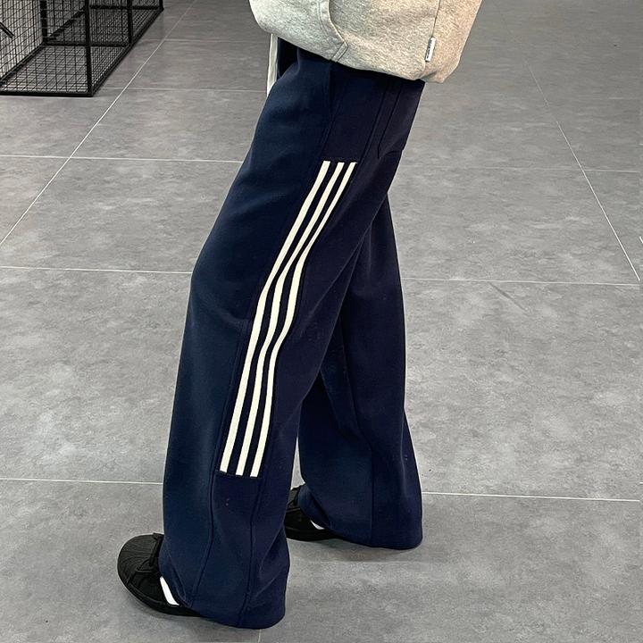 美式重磅卫裤男春秋季三条杠条纹运动休闲裤男生宽松直筒阔腿裤子