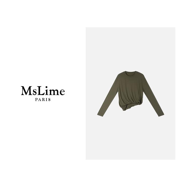 王嬛嬛MsLime25年‘意趣’新款时尚气质修身弹力T恤 HD2A0295