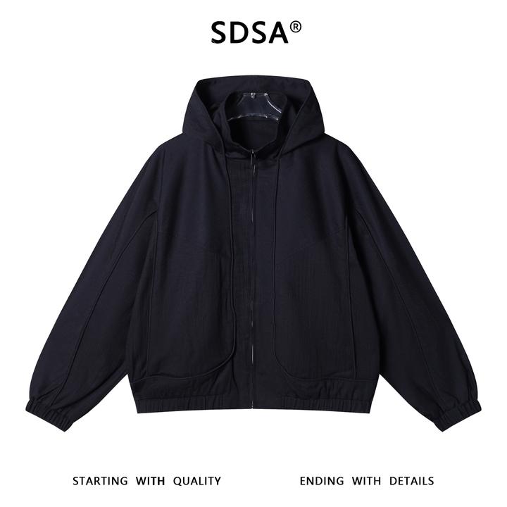 SDSA男士秋冬新款痞帅男装纯色假两件立领连帽夹克休闲宽松外套