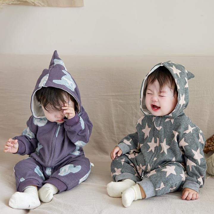 秋冬季儿童连体宝宝外出洋气哈衣拉链连帽外套韩版宽松爬服0-1-3