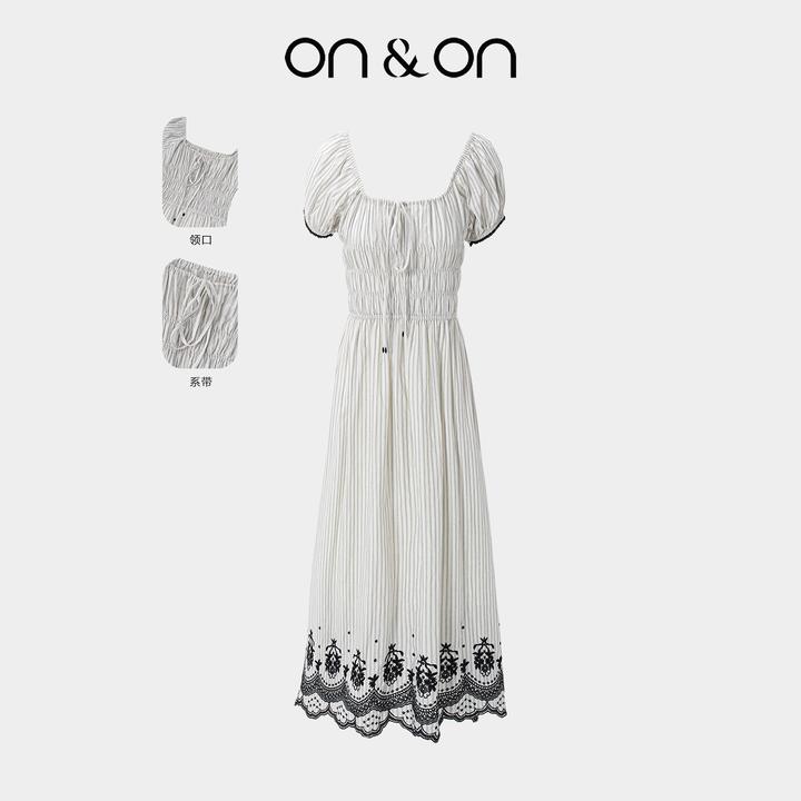 ON&ON/安乃安夏季新款法式复古竖条纹撞色显瘦连衣裙-N5SA1639491