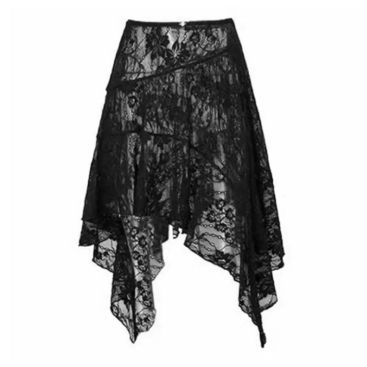 蕾丝内搭半身裙屁帘叠穿高级感下摆遮臀裙帘不规则荷叶边微透罩裙