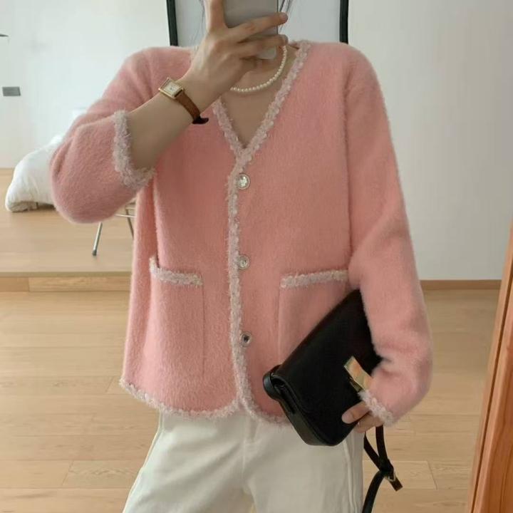 小香风仿貂绒短款外套女秋冬新款时尚气质针织开衫女百搭外穿上衣