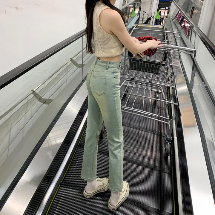 高腰直筒牛仔裤女春秋2025新款小个子梨形身材修身提臀窄版烟管裤