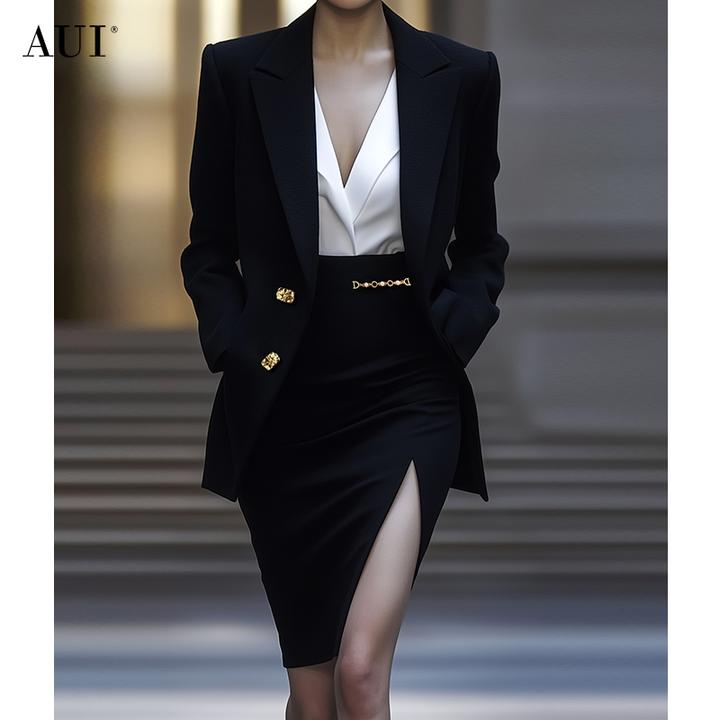 aui职业西装外套半身裙套装女2025春御姐气质西装套装女25W047878
