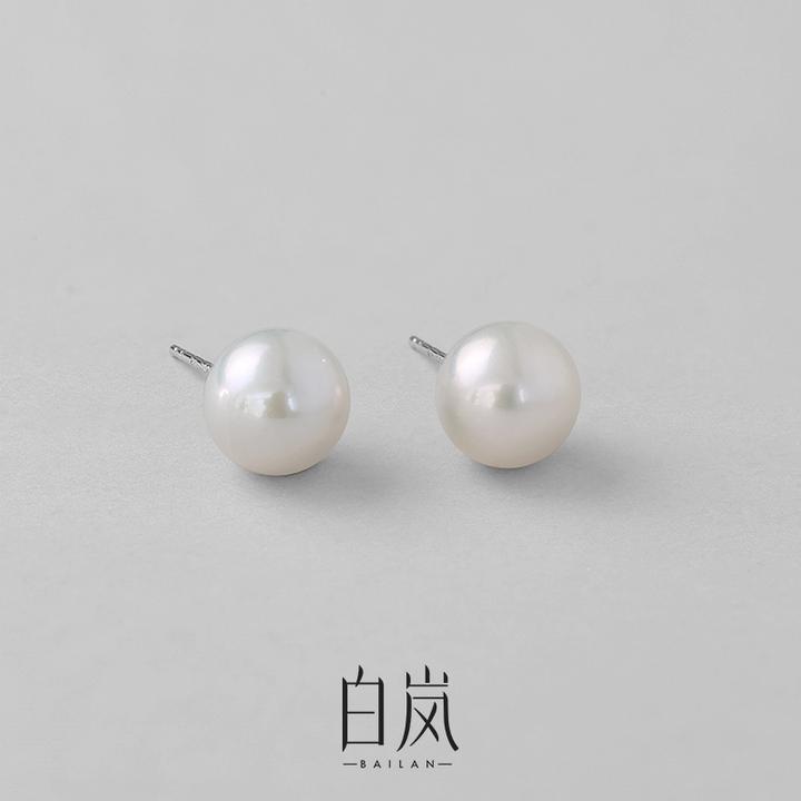 白岚素珠耳钉女淡水珍珠轻奢925银气质饰品小众设计高级感ED4043