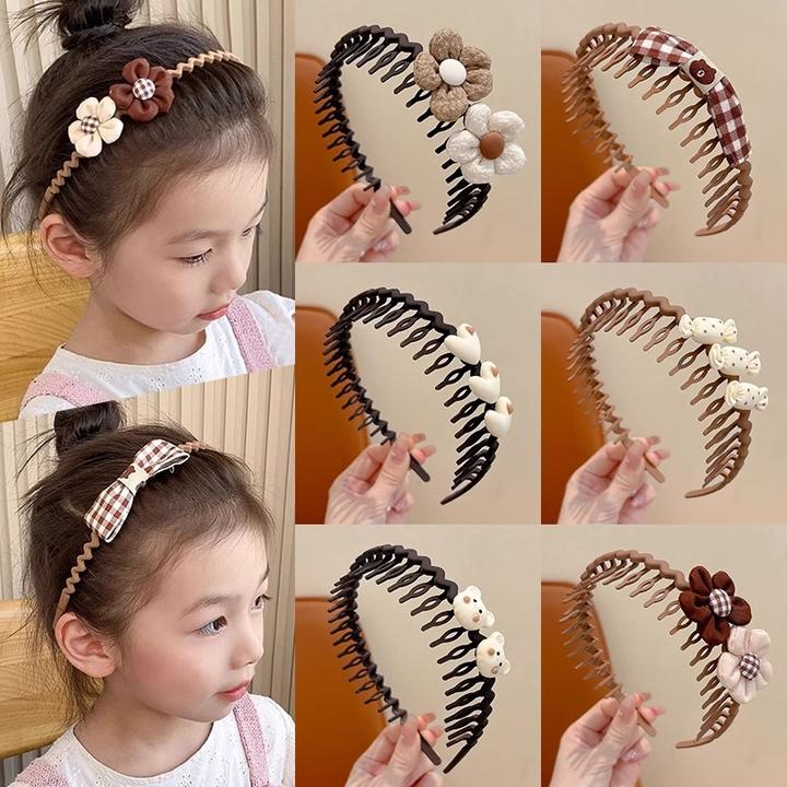 碎发花朵发箍秋冬新款奶咖色带齿防滑头箍女童不勒头发捆头饰