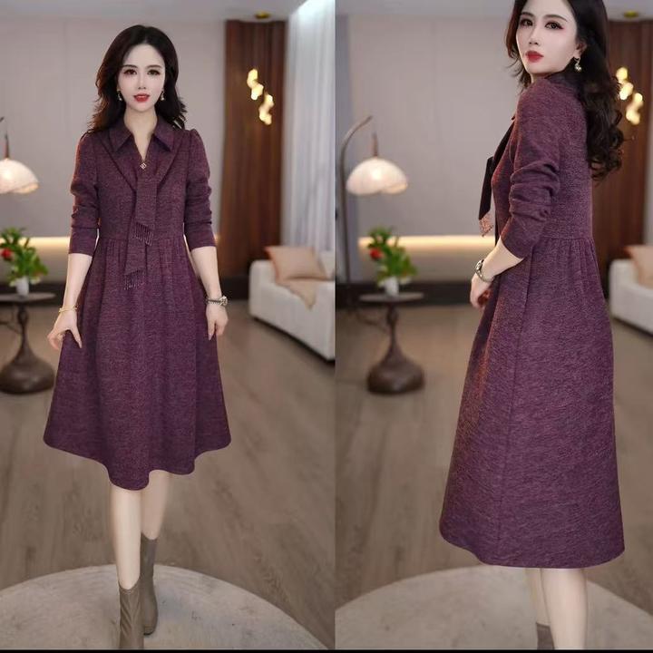 【连衣裙】秋款紫色洋气时尚气质打底干练打底修身收腰女士连衣裙