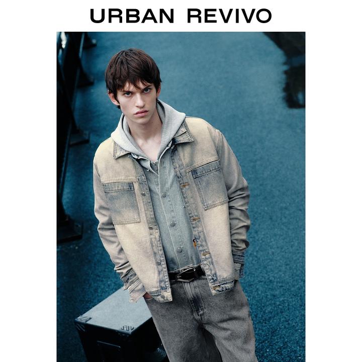 UR2025秋季新款男丹宁回潮复古水洗双口袋牛仔外套UMF850062