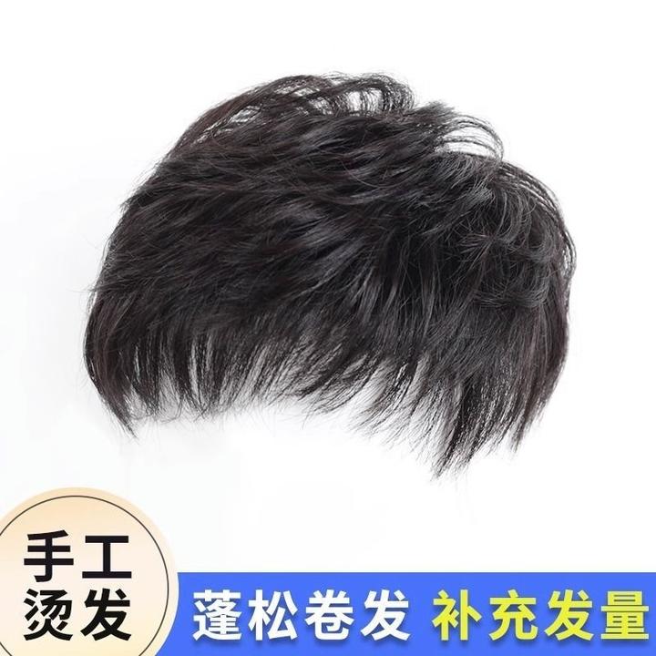 假发片女头顶真发全真人发中老年女士妈妈女短发遮白发自然卷补发