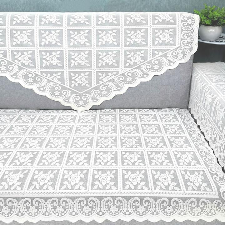 现代简约中式沙发巾盖布巾米白色三角沙发扶手靠背巾连体坐垫四季