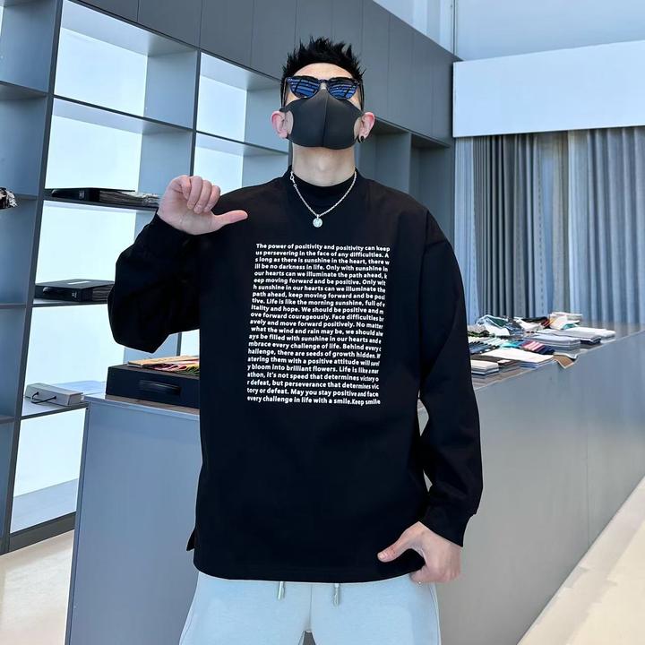 美式休闲小字母满印纯棉亲肤舒适情侣穿搭时尚潮流圆领长袖T恤