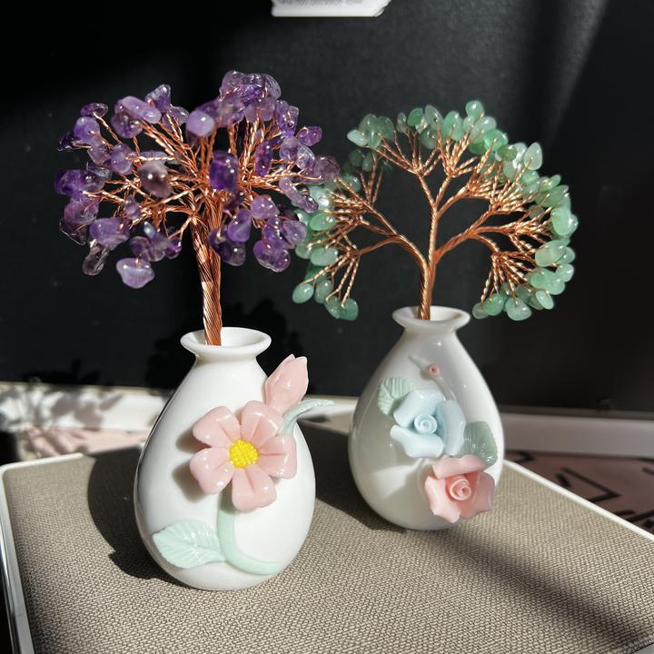 迷你摆设水滴陶瓷水晶发财树桌面摆件手工办公桌书桌轻奢创意