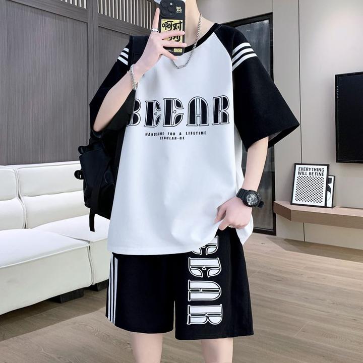 青少年夏季运动套装男学生宽松短裤不起球潮酷帅气吸汗透气