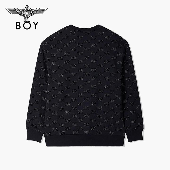 BOYLONDON秋冬潮流情侣满印提花琥珀流光圆领套头长袖卫衣N03039