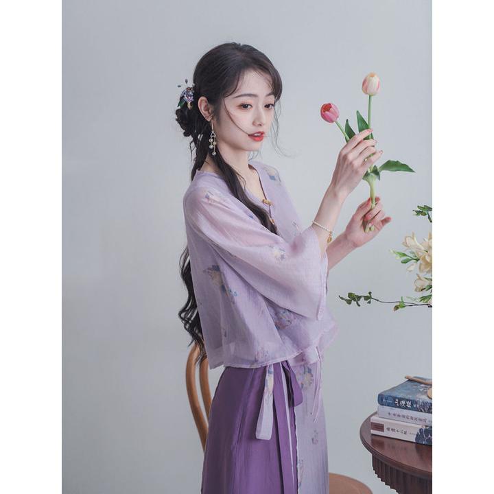 【锦灰集】新中式国风套装裙女印花上衣+拼色半裙温婉气质两件套