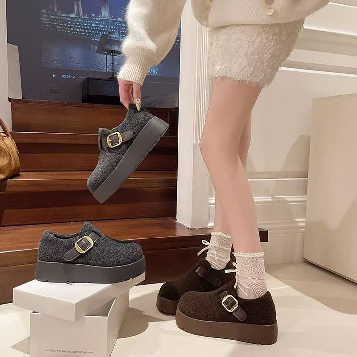8508加棉厚底勃肯鞋外增高平底毛呢包头2025新款女鞋（卡码拍小）