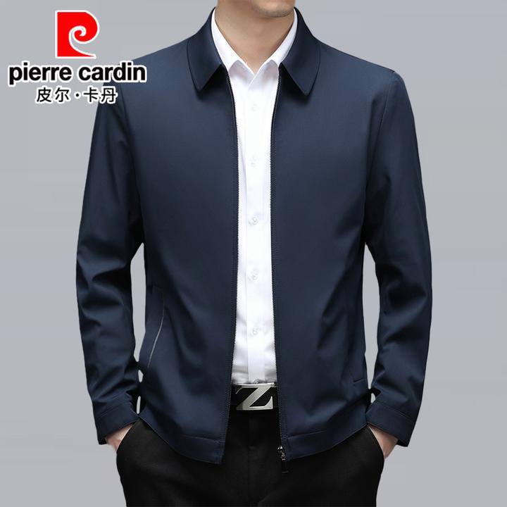 皮尔卡丹中年商务休闲外套男士春秋季公务员领导上衣翻领行政夹克