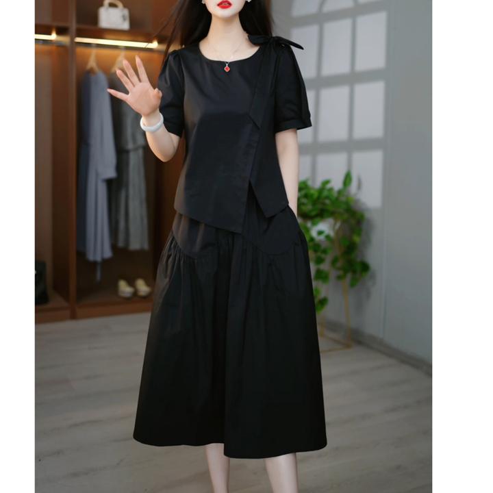 黑色时尚套装女2025夏季新款阔太太妈妈气质显瘦遮肉半身裙两件套