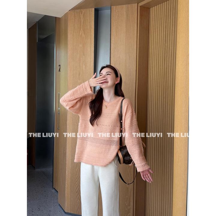 【LIUYI】西柚~细软羊毛提花圆领宽松慵懒针织衫58261