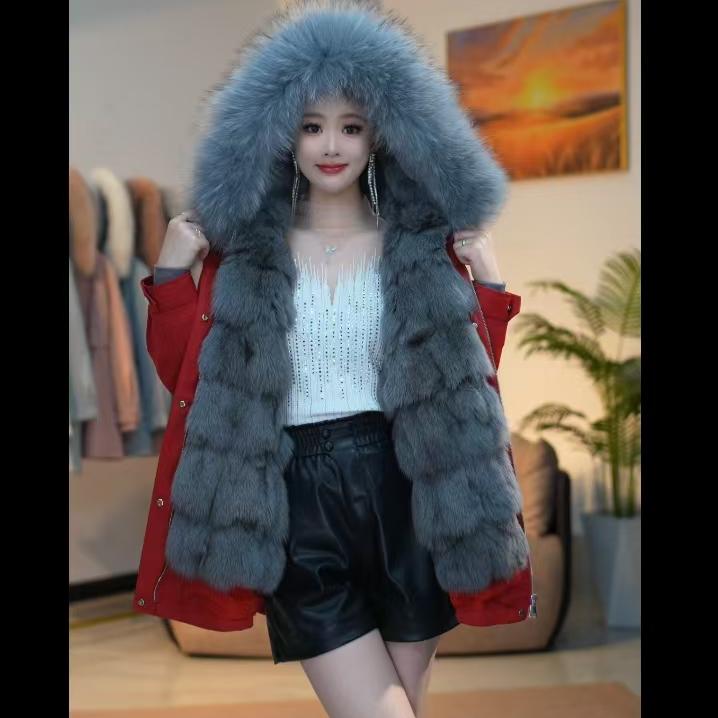 【雪天使】狐狸加兔毛内胆貉子毛领女款短外套内胆可拆卸F00026