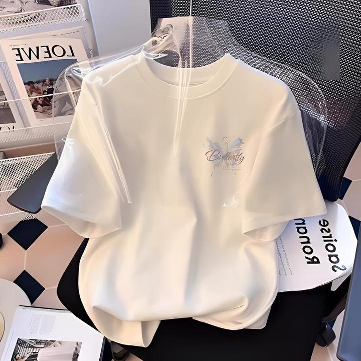 白色t恤半袖女纯棉短袖2025打底爆款宽松百搭设计感圆领印花上衣